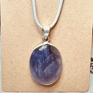 925 Sterling Silver Plated & Amethyst Stone/Crystal Oval Pendant EUC